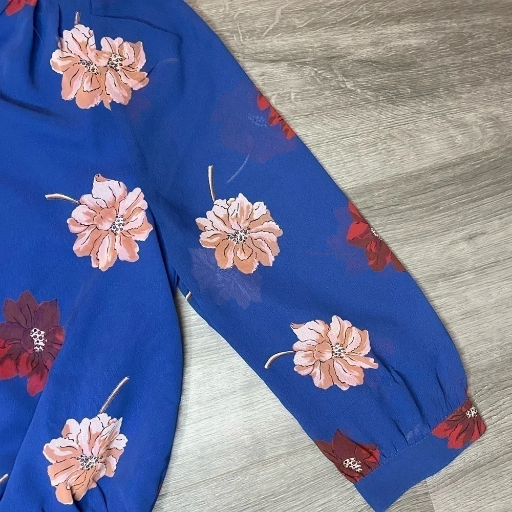 Madewell Effie Blue Floral Woven Wrap Top
